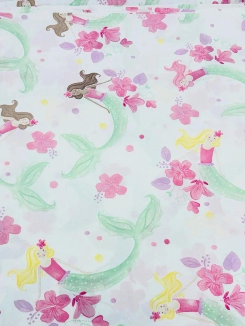 Pottery Barn Kids Mermaid Watercolor Twin Sheet Set - White, Pink, Green